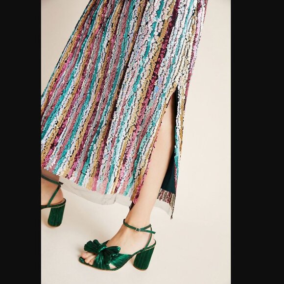 Eva Franco Anthropologie Sequined Maxi Slip multi stripe Dress sequin nwt - Picture 4 of 4